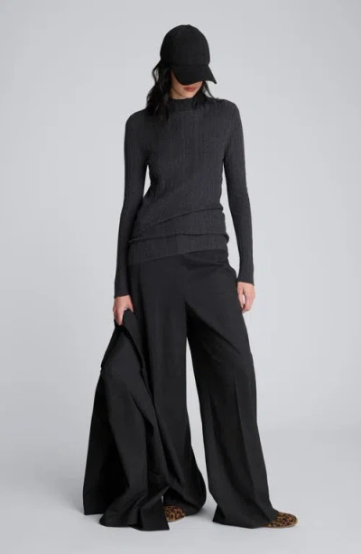 Kenneth Cole Long Sleeve Ribbed Mock Neck Sweater In Black