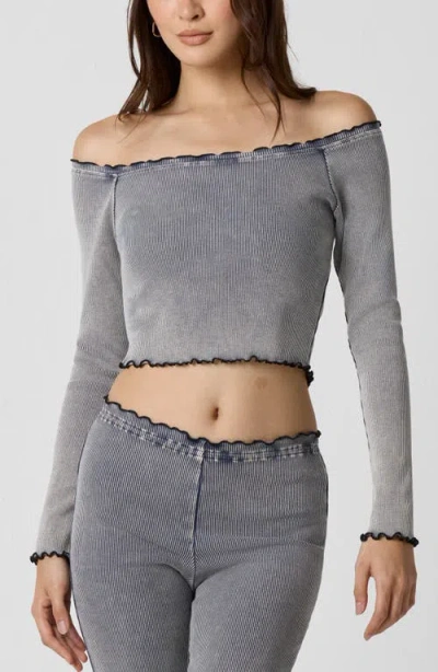Florence By Mills Core Washed Off The Shoulder Rib Top In Gray