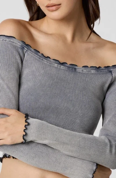 Florence By Mills Core Washed Off The Shoulder Rib Top In Gray