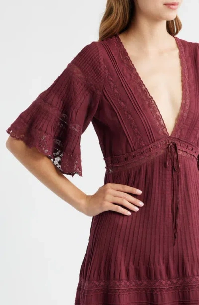 Loveshackfancy Marlowe Lace-detail Cotton Midi Dress In Burgundy In Burgundy