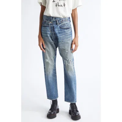 R13 Crossover Ripped Knee Straight Leg Jeans In Blue