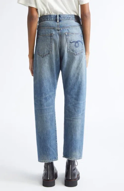 R13 Crossover Ripped Knee Straight Leg Jeans In Blue