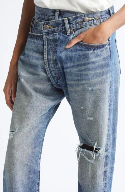R13 Crossover Ripped Knee Straight Leg Jeans In Blue