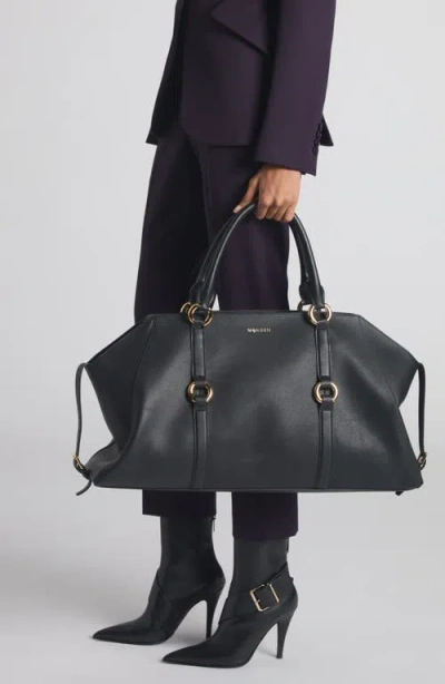 Alexander Mcqueen Borsa A Mano Farringdon Media In Pelle Nera Donna In Multi