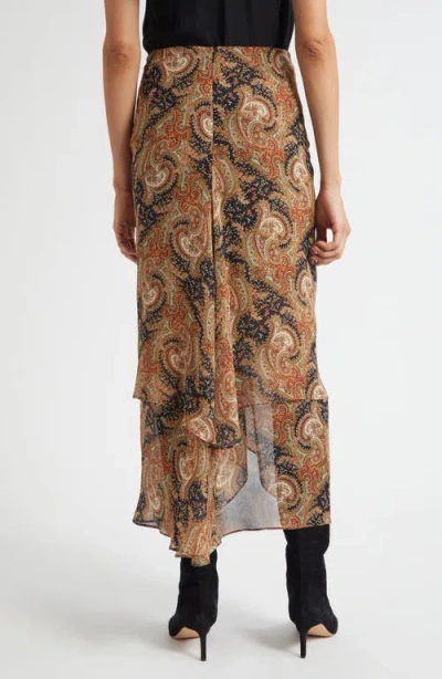 Veronica Beard Sira Paisley Print Ruffle Silk High-low Skirt In Brown