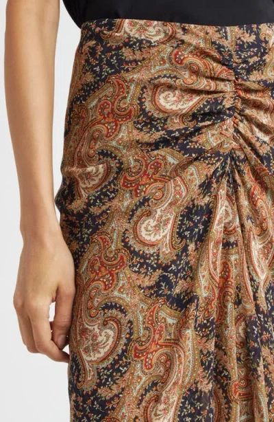 Veronica Beard Sira Paisley Print Ruffle Silk High-low Skirt In Brown