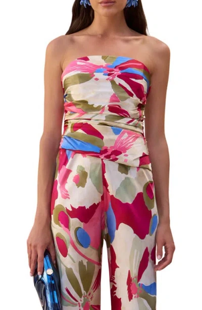 Cult Gaia Krisha Print Strapless Stretch Silk Jumpsuit In Multi