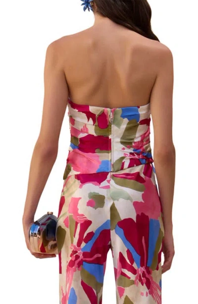 Cult Gaia Krisha Print Strapless Stretch Silk Jumpsuit In Multi
