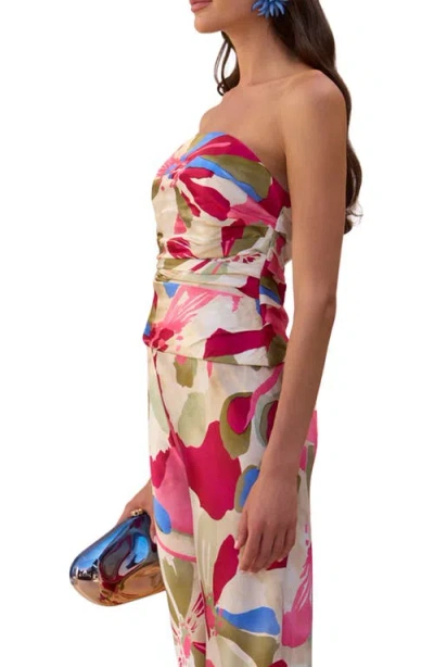 Cult Gaia Krisha Print Strapless Stretch Silk Jumpsuit In Multi