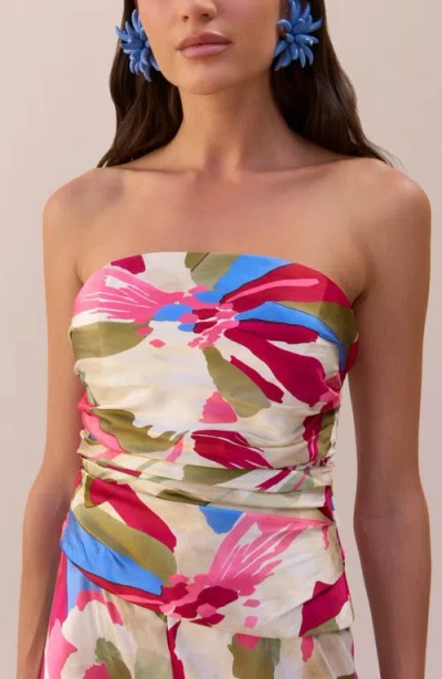 Cult Gaia Krisha Print Strapless Stretch Silk Jumpsuit In Multi