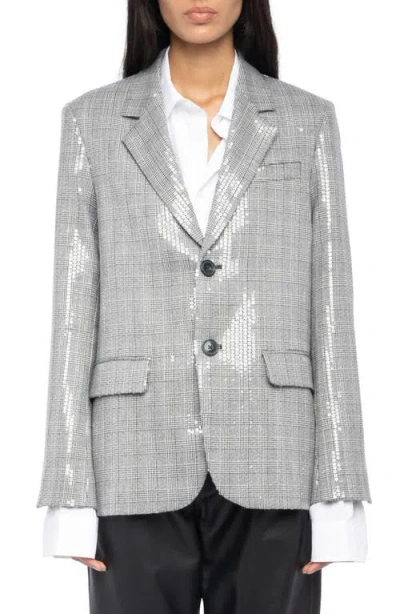 Zadig & Voltaire Vanille Sequin Plaid Blazer In Gray