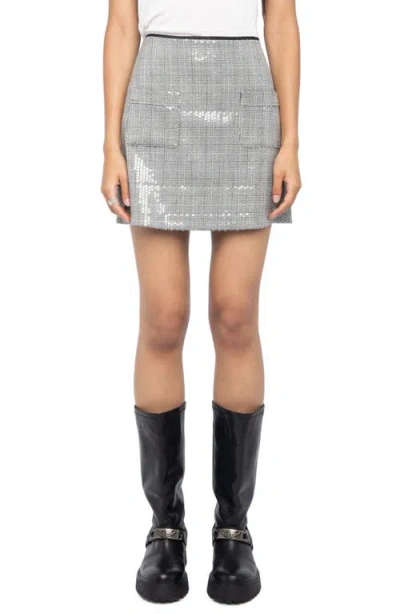 Zadig & Voltaire Womens Black Jamie Sequin-embellished High-rise Stretch-woven Mini Skirt In Gray