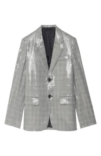 Zadig & Voltaire Vanille Sequin Plaid Blazer In Gray
