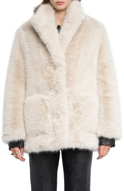 Zadig & Voltaire Womens Ecru Fleur Classic-collar Faux-fur Coat In Neutral