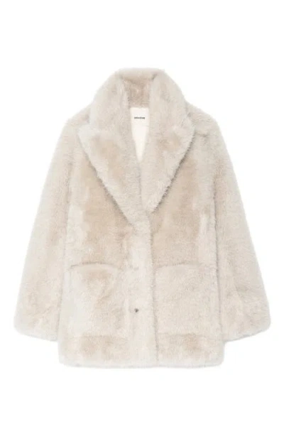 Zadig & Voltaire Womens Ecru Fleur Classic-collar Faux-fur Coat In Neutral
