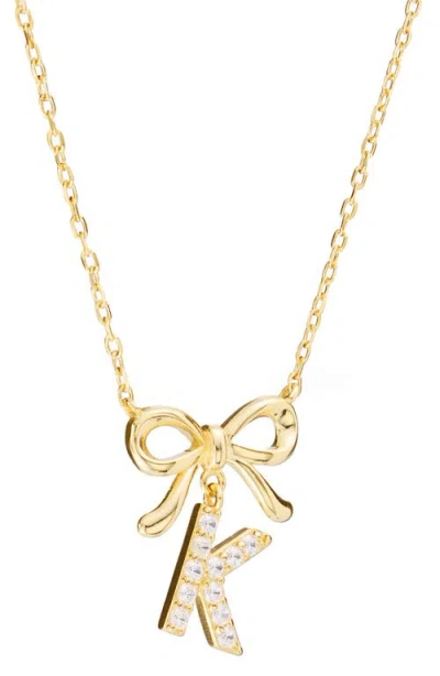 Athra Luxe Cubic Zirconia Bow Initial Pendant Necklace In Gold
