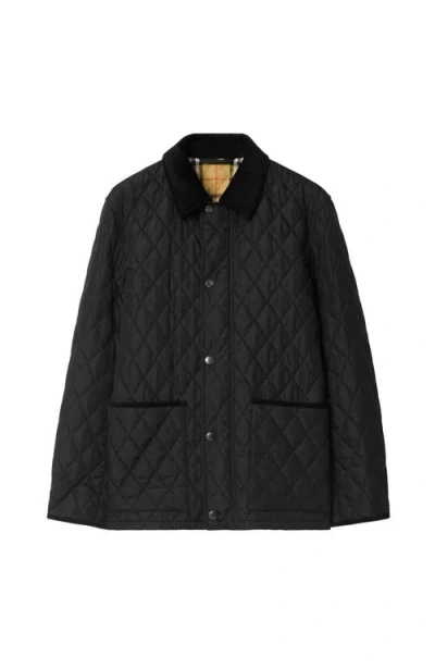 Burberry Diamond Quilted Jacket With Corduroy Collar In Black