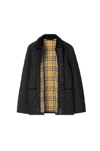 Burberry Diamond Quilted Jacket With Corduroy Collar In Black