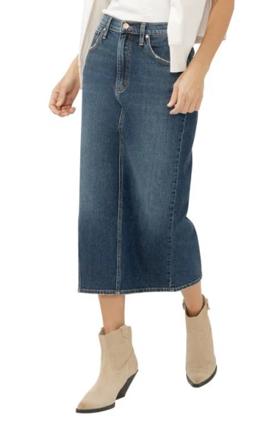 Silver Jeans Co. Women's Side Slit Denim Midi Skirt In Blue