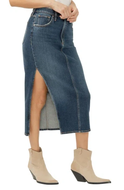Silver Jeans Co. Women's Side Slit Denim Midi Skirt In Blue