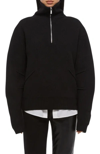 Helmut Lang Boiled Wool Half-zip Sweater In Black
