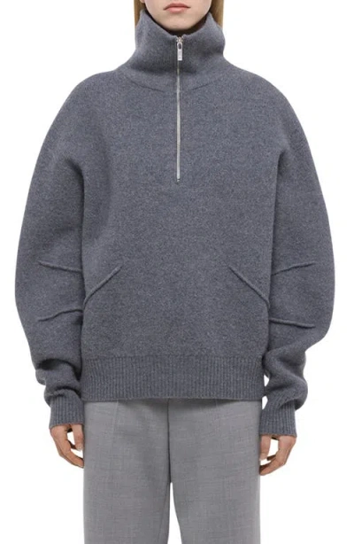 Helmut Lang Wool Half Zip Funnel Neck Sweater In Blue