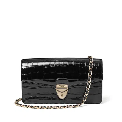 Aspinal Of London Mayfair Logo-lettering Patent-leather Clutch Bag In Black