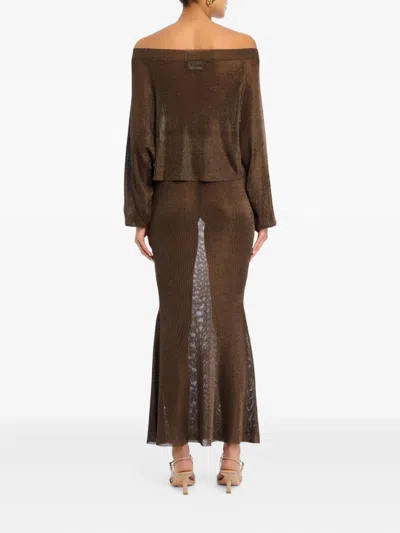 Ser.o.ya Felicity Metallic Knitted Top In Brown