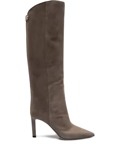 Jimmy Choo 85mm Alizze Pointed-toe Knee-high Boots In Brown