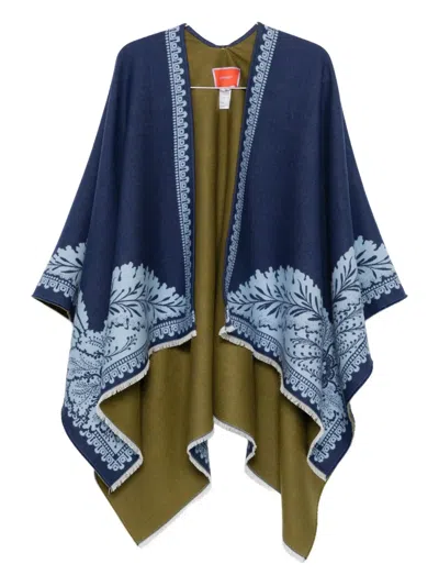 La Doublej Wool And Silk-blend Jacquard Wrap In Blue