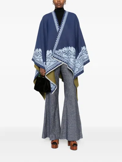 La Doublej Wool And Silk-blend Jacquard Wrap In Blue