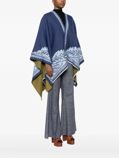 La Doublej Wool And Silk-blend Jacquard Wrap In Blue