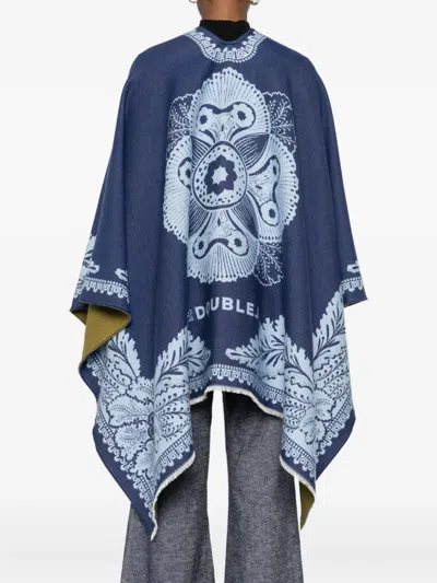 La Doublej Wool And Silk-blend Jacquard Wrap In Blue