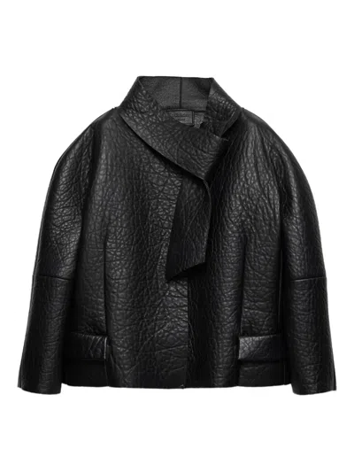 Prada Nappa Leather Jacket With Scarf Collar In Black