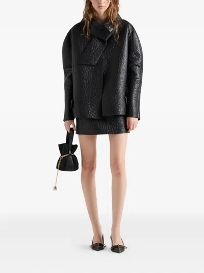 Prada Nappa Leather Jacket With Scarf Collar In Black