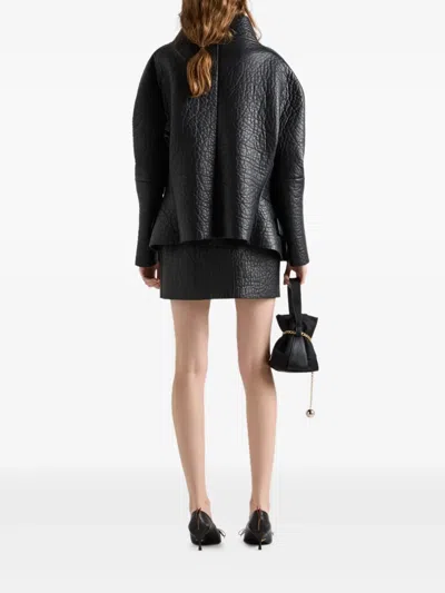 Prada Nappa Leather Jacket With Scarf Collar In Black