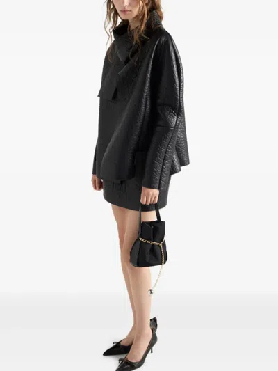 Prada Nappa Leather Jacket With Scarf Collar In Black