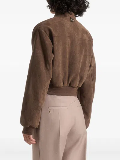 Manière De Voir Monique Wide-shoulder Bomber Jacket In Brown