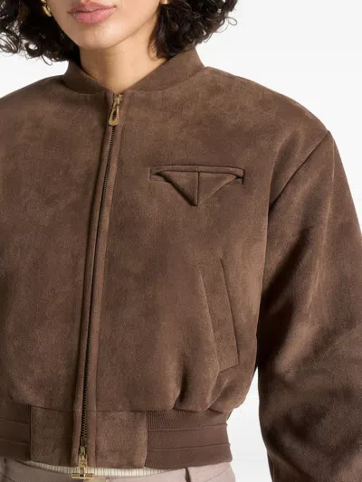 Manière De Voir Monique Wide-shoulder Bomber Jacket In Brown