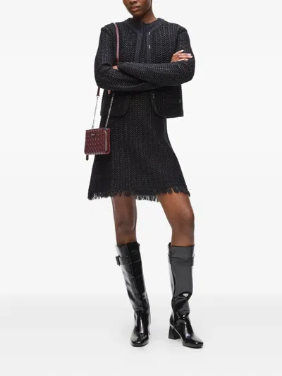 Karl Lagerfeld Tweed Frayed Jacket In Black