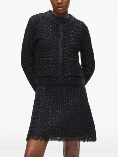 Karl Lagerfeld Tweed Frayed Jacket In Black