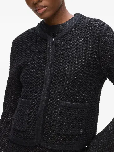 Karl Lagerfeld Tweed Frayed Jacket In Black