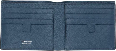 Tom Ford Classic Grain Leather Bi-fold Wallet In Blue