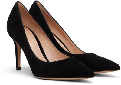 Gianvito Rossi Black Chamois Leather Pumps With Heel In Black