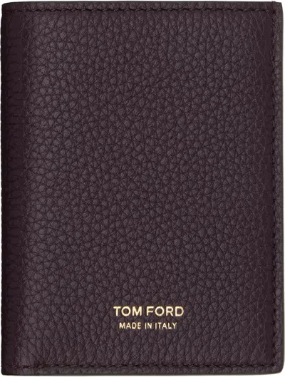 Tom Ford Burgundy Grain Leather Folding Card Holder In Brown