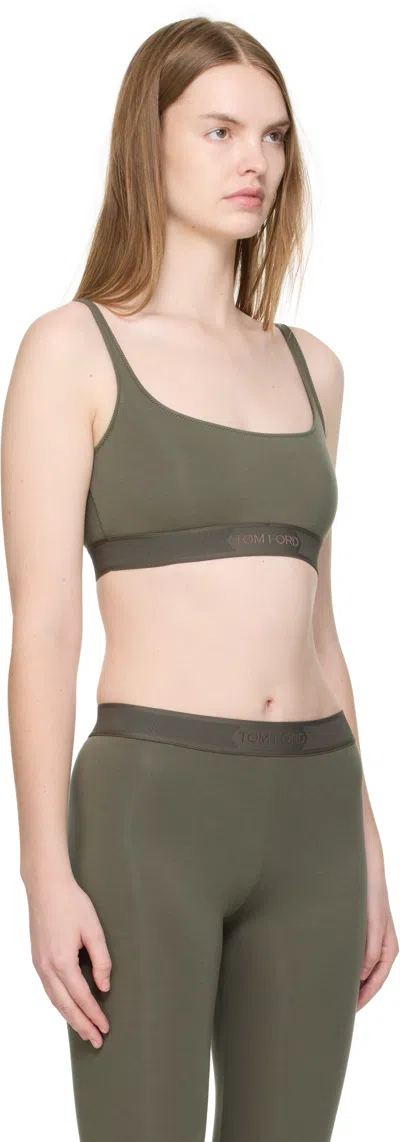 Tom Ford Ribbed Logo-detail Bra In Green