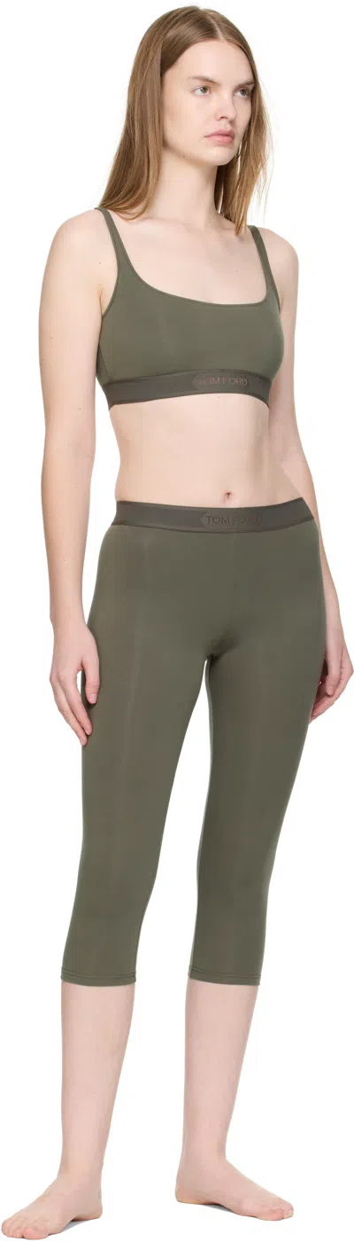 Tom Ford Ribbed Logo-detail Bra In Green