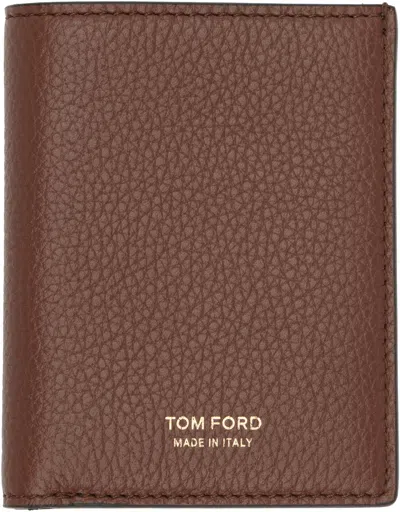 Tom Ford Tan Soft Grain Leather T Line Passport Holder In Brown