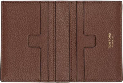 Tom Ford Tan Soft Grain Leather T Line Passport Holder In Brown