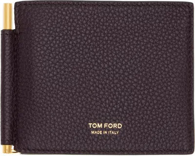 Tom Ford Burgundy Grain Leather Money Clip Wallet In Brown